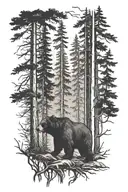 bear wandering in the forest tattoo design idea