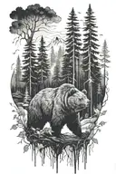 bear wandering in the forest tattoo design idea