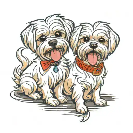 two maltese dogs smiling tattoo design idea