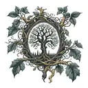 Create a gothic-style tree with merve, memo and our son mert ali elegantly integrated into the branches or roots.  tattoo design idea