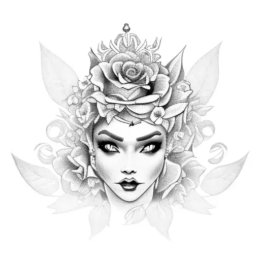 black queen with flowers  tattoo design idea