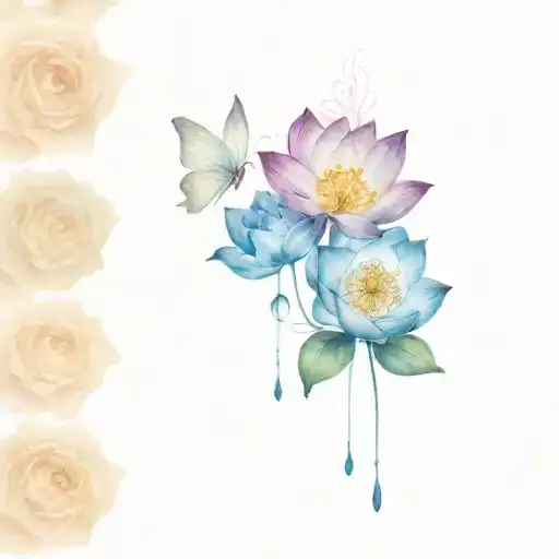 Gemini lotus flower roses butterfly tattoo design idea