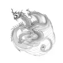 Abstract representation of sound waves forming a dragon tattoo design idea