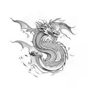 Abstract representation of sound waves forming a dragon tattoo design idea