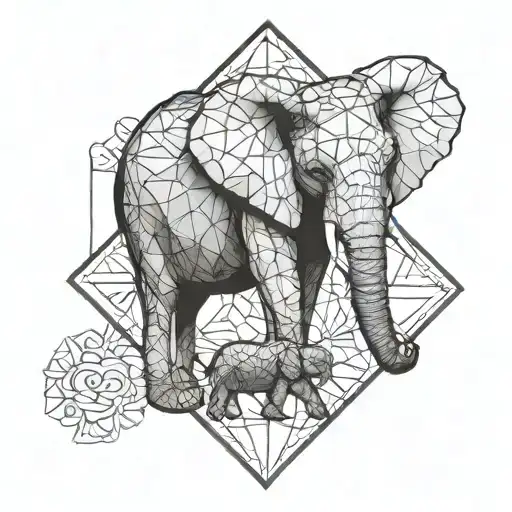 Elefant and his Baby Elefant in a Rhombus  tattoo design idea