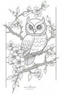 cherru blossom branch with minimalist owl  tattoo design idea