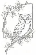 cherru blossom branch with minimalist owl  tattoo design idea