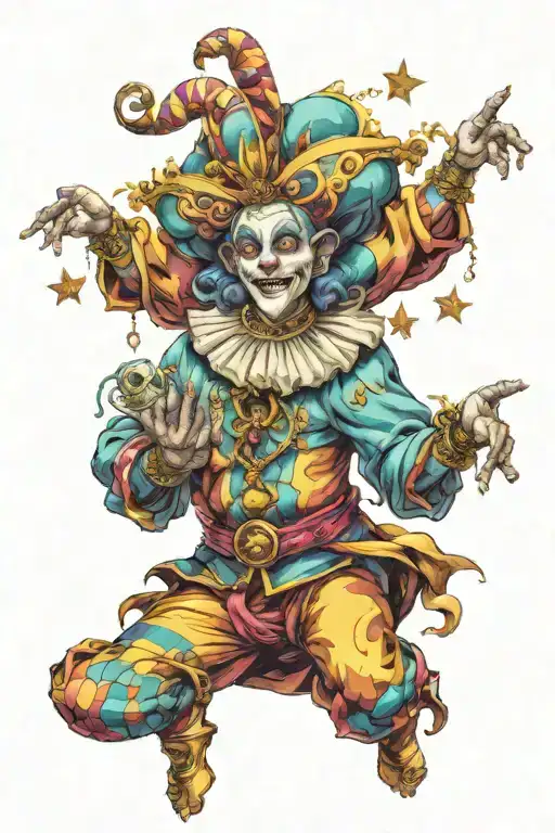 full body jester in a renaissance style tattoo design idea