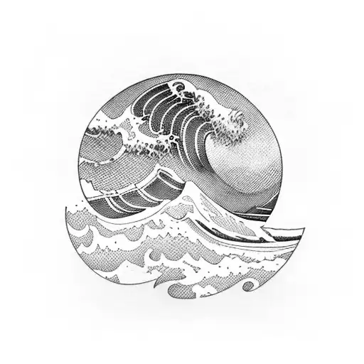 Ocean Wave at sunrise tattoo design idea