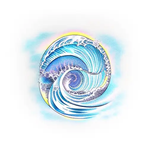 Ocean Wave at sunrise tattoo design idea