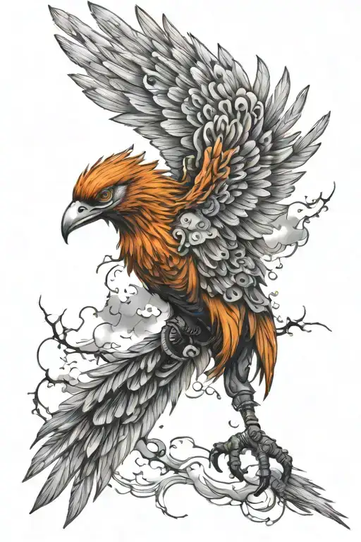 robot phoenix bird flying in the sky tattoo design idea