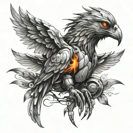 robot phoenix bird tattoo design idea