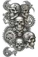 demonic skulls, motorbike chains, gears, sprockets, tattoo design idea
