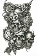 demonic skulls, motorbike chains, gears, sprockets, tattoo design idea