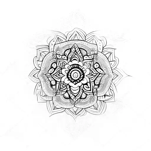 A tattoo of a magical mandala with elements of Italian architecture and a shooting star tattoo design idea
