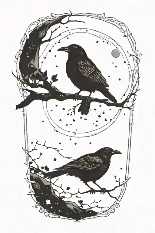crow, moon, Taurus constellation tattoo design idea