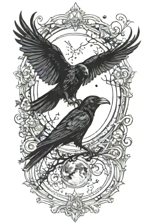 crow, moon, Taurus constellation tattoo design idea