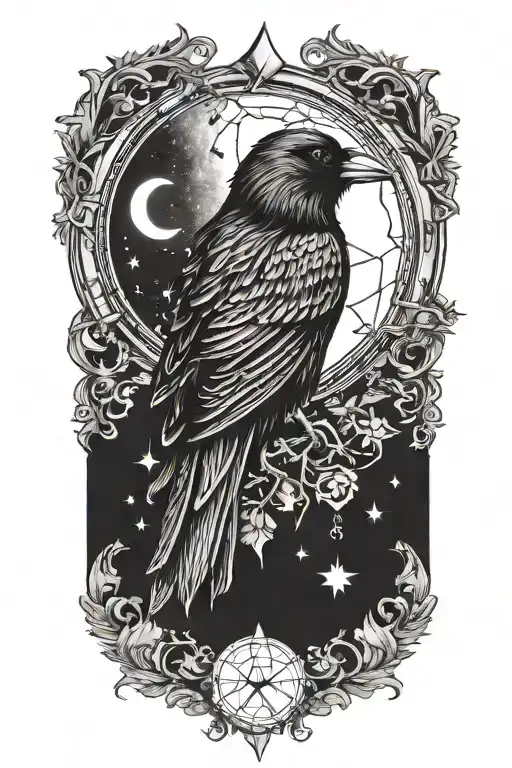 crow, moon, Taurus constellation tattoo design idea