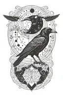 crow, moon, Taurus constellation tattoo design idea