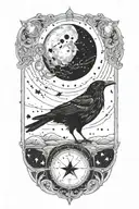 crow, moon, Taurus constellation tattoo design idea
