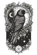 crow, moon, Taurus constellation tattoo design idea