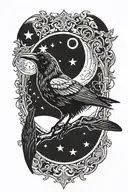 crow, moon, Taurus constellation tattoo design idea