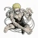 doflamingo one piece hand with strings leading down to a marinate of trafalgar law tattoo design idea