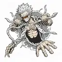 doflamingo one piece hand with strings leading down to a marinate of trafalgar law tattoo design idea