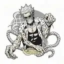 doflamingo one piece hand with strings leading down to a marinate of trafalgar law tattoo design idea