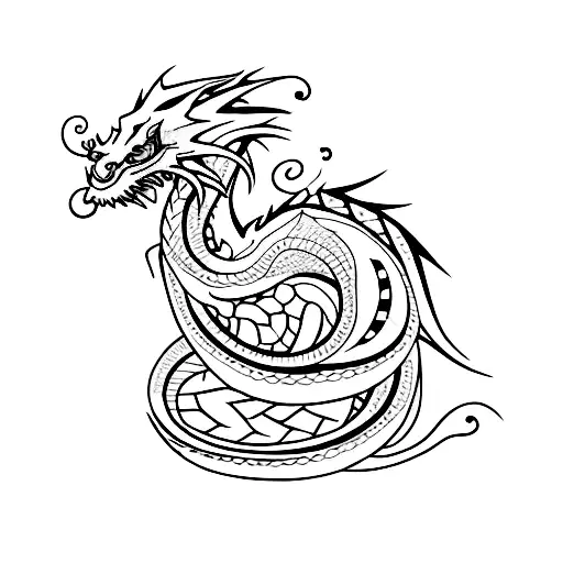 A minimalist tattoo of a dragon with anime-inspired patterns tattoo design idea