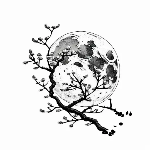 Moon cherry blossom tattoo design idea