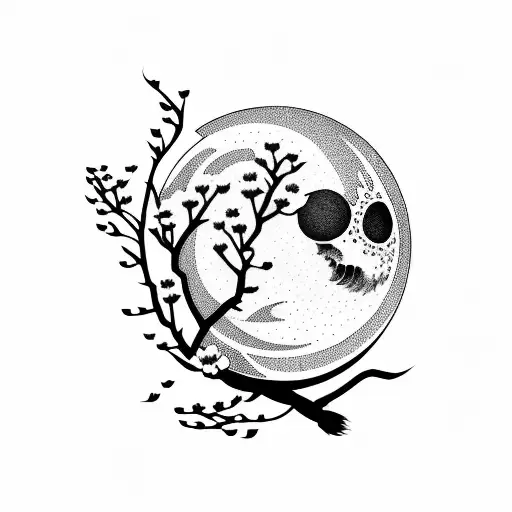 Moon cherry blossom tattoo design idea