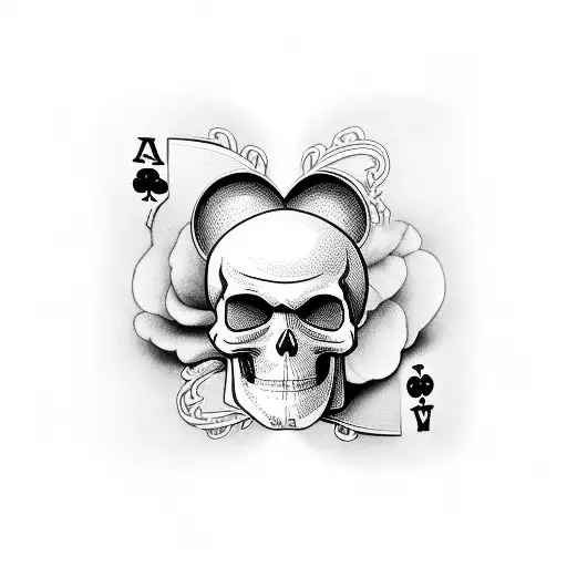 Large hearts playing card with stairs leading to sandtimer and skull/gravestone at the top tattoo design idea