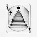 Large hearts playing card with stairs leading to sandtimer and skull/gravestone at the top tattoo design idea