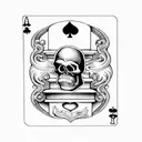 Large hearts playing card with stairs leading to sandtimer and skull/gravestone at the top tattoo design idea
