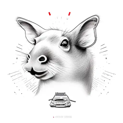 A capivara character in a sketch style, holding a GTA weapon tattoo design idea