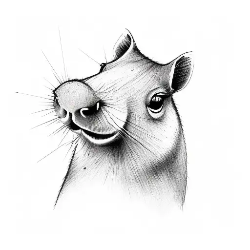 A capivara character in a sketch style, holding a GTA weapon tattoo design idea