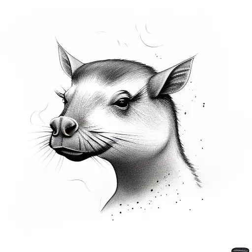 A capivara character in a sketch style, holding a GTA weapon tattoo design idea