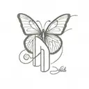 butterfly pill thyroid B letters tattoo design idea