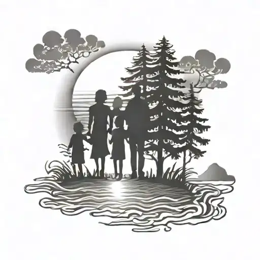 shadow of family of sunset tattoo design idea