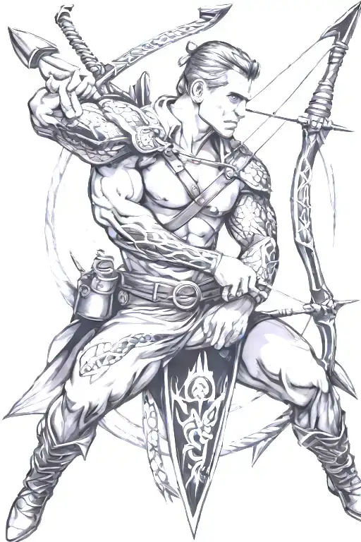 Archer Shooting Arrows On Top of Snake tattoo design idea