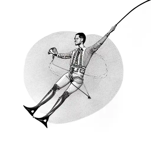 tightrope walker juggling a heart, a brain and money tattoo design idea