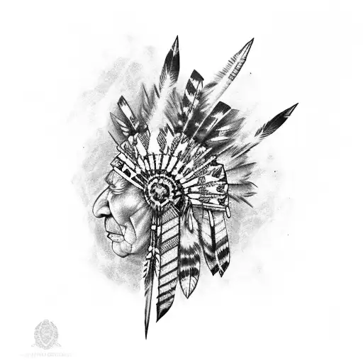 american indian with bow and ax tattoo design idea