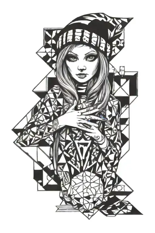 beanie chick with middle finger  tattoo design idea