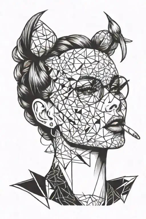 badass chick with middle finger over lips bitting cherry tattoo design idea