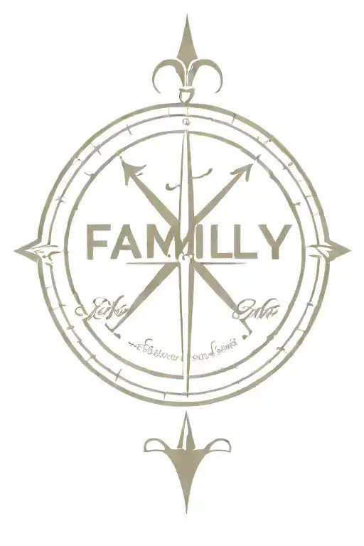 compass and hearts and "family" written in a beautiful font no frame tattoo design idea