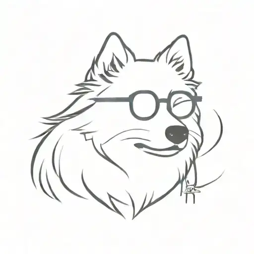 A Japanese spitz wearing eyeglasses and a face mask tattoo design idea