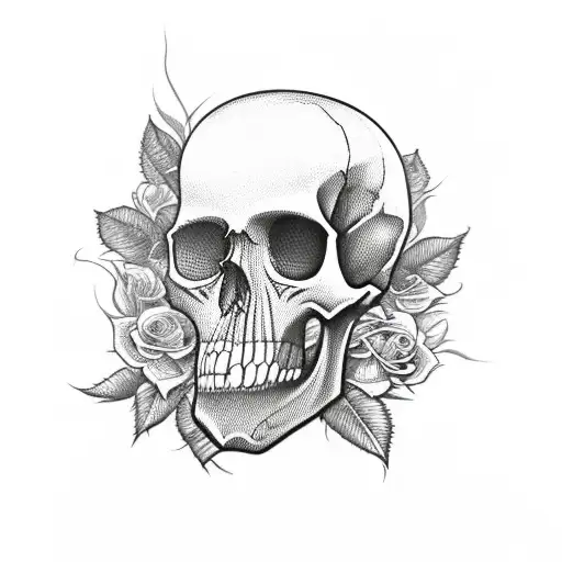 cross with roses and skull tattoo design idea