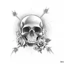 cross with roses and skull tattoo design idea