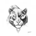 A romantic scene of a black panther and a loved one, surrounded by a serene wildlife landscape tattoo design idea